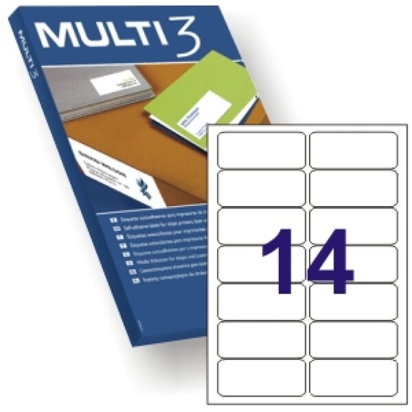 Multi3 Pack de 1400 Etiquettes Blanches Bords Arrondis Taille 99 1x38 1mm - Adhésif Permanent - Adaptées à l'Impression Jet d'Encre et Laser