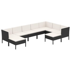 vidaXL Salon de jardin 9 Pièces avec coussins Résine tressée Noir