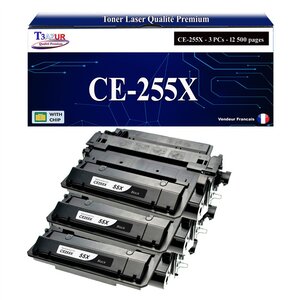 T3AZUR -3x Toners compatibles avec HP CE255X (55X) pour HP LaserJet Enterprise P3010 P3011 P3015 P3015D P3015DN P3015X