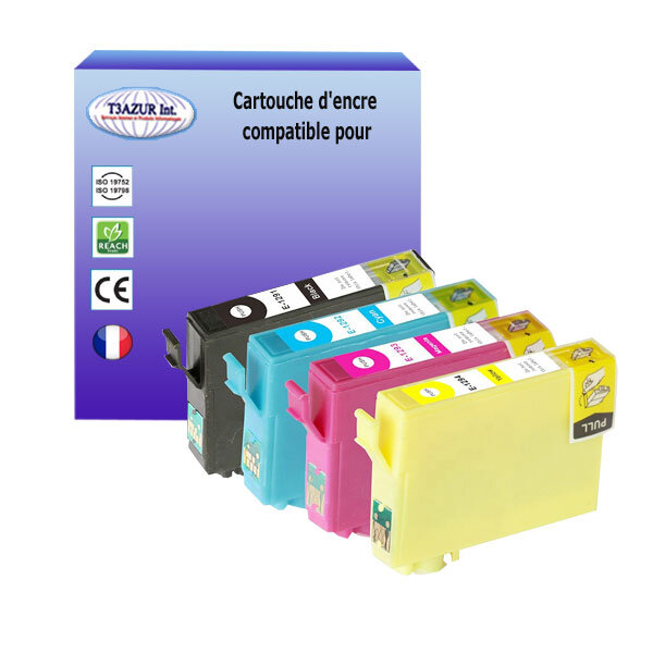 4 Cartouches Compatibles pour Epson Stylus SX438W, SX440W, SX445W, SX525WD, SX535WD, SX620FW remplace Epson T1291/2/3/4- T3AZUR
