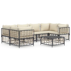 vidaXL Salon de jardin 7 Pièces avec coussins anthracite résine tressée