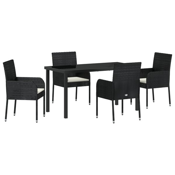 vidaXL Ensemble de Salle à Manger de Jardin de 5 Pièces avec Coussins en Poly Rattan Noir