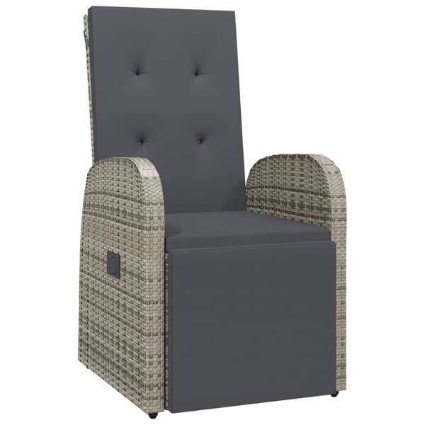 vidaXL Chaise inclinable de jardin avec coussins gris résine tressée