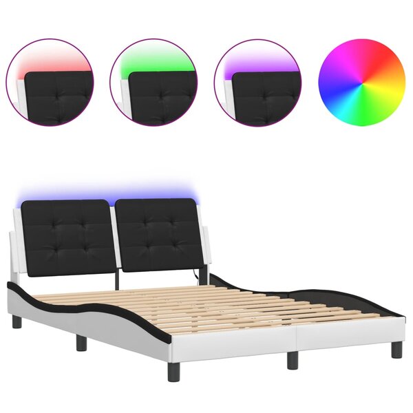 vidaXL Cadre de lit avec lumières LED blanc noir 140x200 cm similicuir