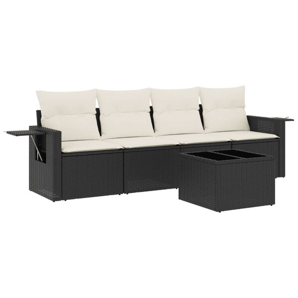 vidaXL Salon de jardin 5 Pièces avec coussins noir résine tressée