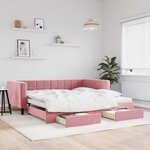 vidaXL Lit de jour avec gigogne et tiroirs rose 100x200 cm velours