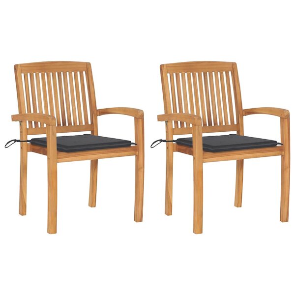 vidaXL Chaises de jardin lot de 2 et coussins anthracite Bois de teck
