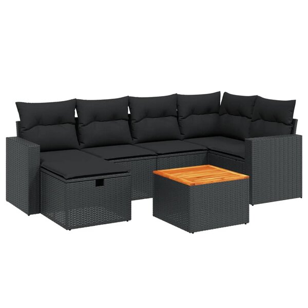 vidaXL Salon de jardin 7 Pièces avec coussins noir résine tressée