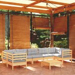 vidaXL Salon de jardin 8 Pièces avec coussins gris Bois de pin