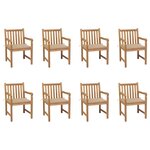 vidaXL Chaises de jardin lot de 8 avec coussins beige Bois teck massif