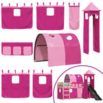 vidaXL Lit superposé avec toboggan et rideaux rose 90x200 cm
