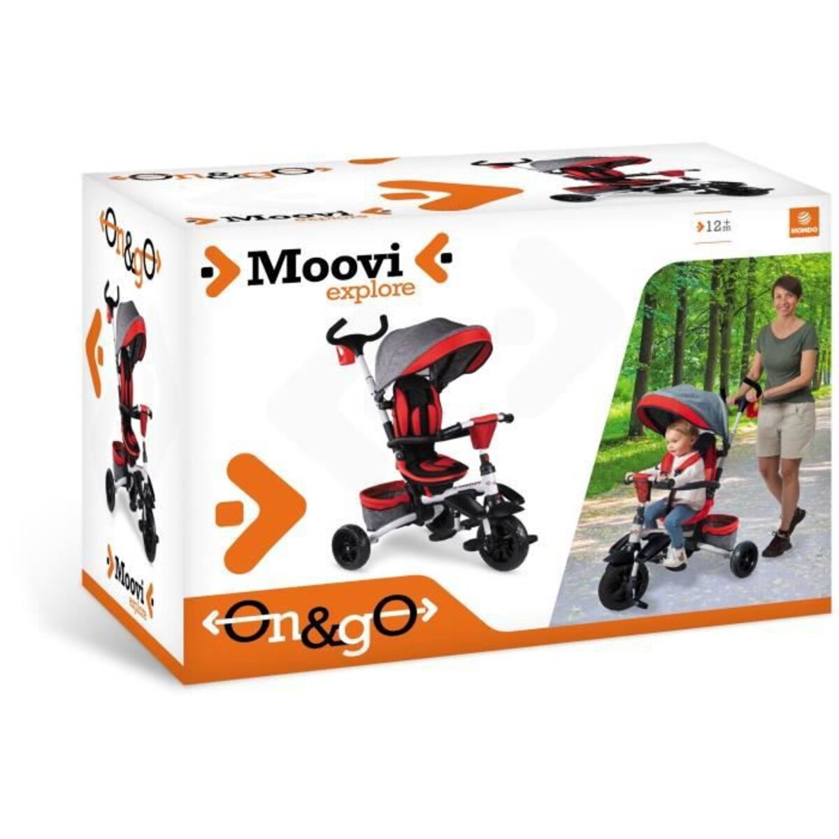 MONDO Tricycle évolutif convertible et pliable avec siege rotatif - On & Go  Moovi Explore - Rouge - 12 mois et plus - La Poste