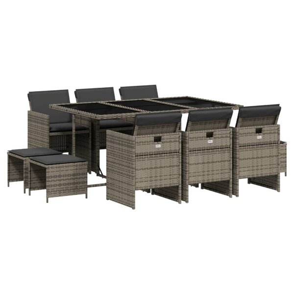 vidaXL Ensemble à manger de jardin 11Pièces avec coussins gris poly rotin