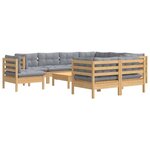 vidaXL Salon de jardin 10 Pièces avec coussins gris bois de pin massif