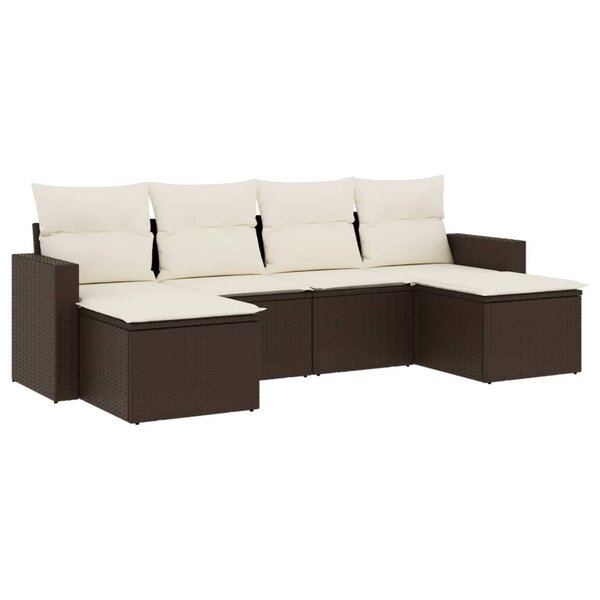 vidaXL Salon de jardin avec coussins 6 Pièces marron résine tressée