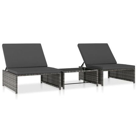 vidaXL Chaises longues lot de 2 avec table Résine tressée Gris