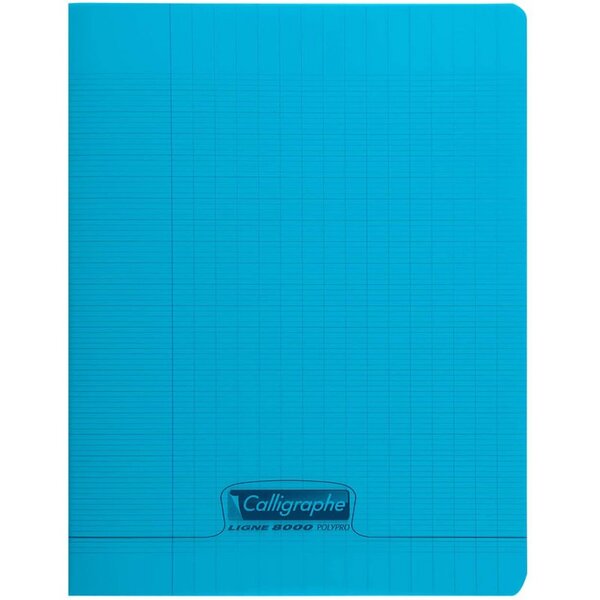 Cahier 32 pages seyès 90 g  couverture polypropylène bleu  format 17 x 22 cm  CALLIGRAPHE