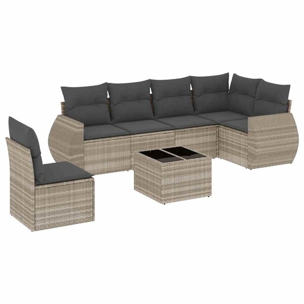 vidaXL Salon de jardin avec coussins 7 Pièces gris clair résine tressée