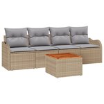 Ensemble de canapé de jardin 5 pièces avec coussins en rattan poly beige et acacia