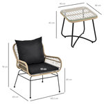 Outsunny Ensemble salon de jardin 3 pièces style exotique 2 fauteuils avec coussins + table basse résine tressée beige métal époxy noir