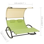 vidaXL Chaise longue double avec auvent textilène vert et crème