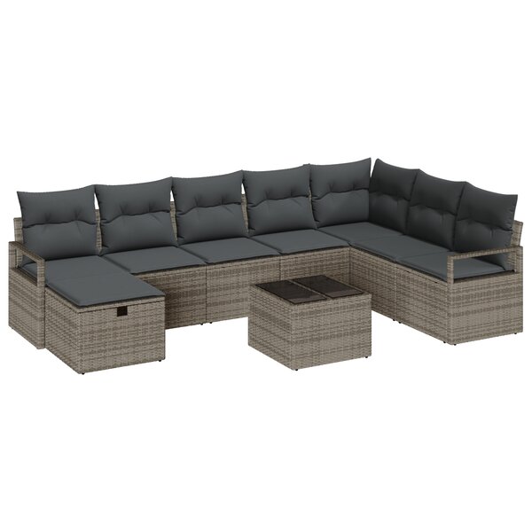 vidaXL Ensemble de canapé de jardin 9 pièces avec coussins en poly rattan gris