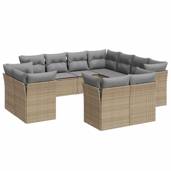 vidaXL Salon de jardin 11 Pièces avec coussins beige résine tressée