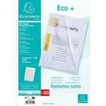 Sachet De 100 Pochettes Coin Polypropylène Grainé Budget - A4 - Cristal - X 10 - Exacompta