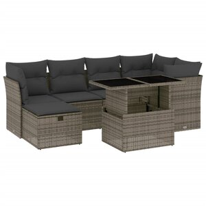 vidaXL Salon de jardin avec coussins 7 Pièces gris résine tressée