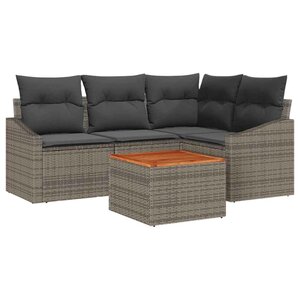 vidaXL Ensemble de canapé de jardin avec coussin 5 Pièces Gris polyrotin