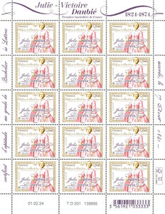 Feuille de 15 timbres - Julie-Victoire Daubié - Lettre verte