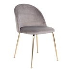 2 chaises de salle à manger en velours gris avec pieds en laiton