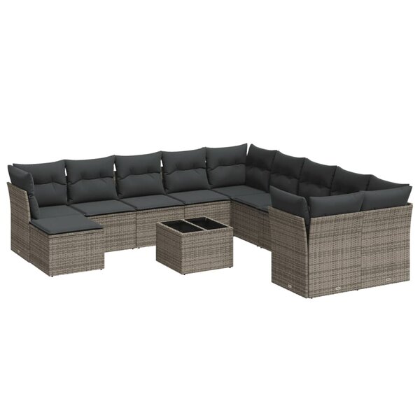 vidaXL Salon de jardin avec coussins 12 Pièces gris résine tressée