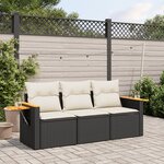 vidaXL Salon de jardin 3 Pièces avec coussins noir résine tressée