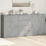 vidaXL Buffets 3 Pièces gris béton 60x31x84 cm bois d'ingénierie