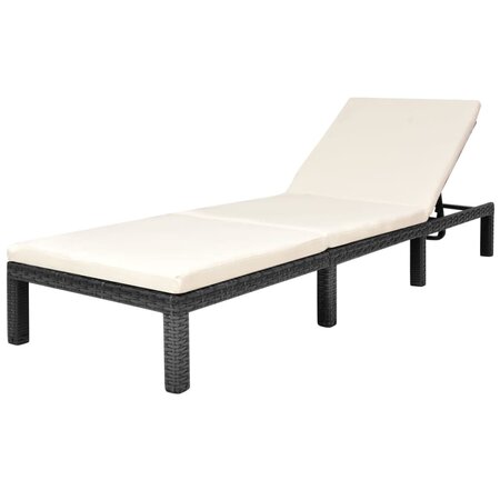 vidaXL Chaise longue avec coussin Résine tressée Noir