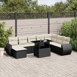 vidaXL Salon de jardin 9 Pièces avec coussins noir résine tressée