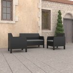 vidaXL Salon de jardin 3 Pièces avec coussins PP Rotin Anthracite