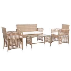 vidaXL Salon de jardin 4 Pièces avec coussins Résine tressée Beige