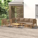 vidaXL Salon de jardin 7 Pièces avec coussins taupe bambou