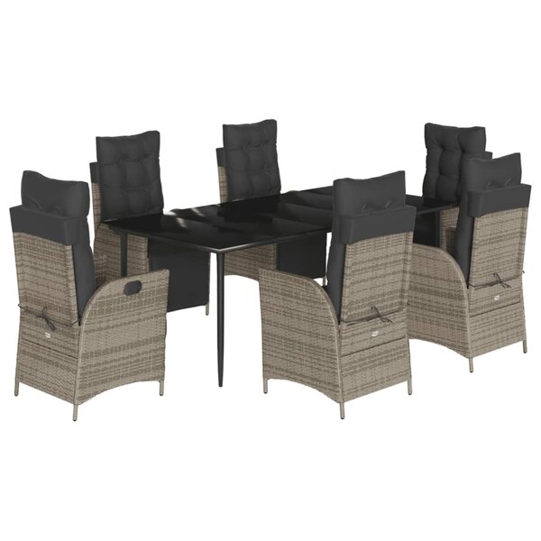 vidaXL Ensemble à manger de jardin et coussins 7 Pièces gris rotin