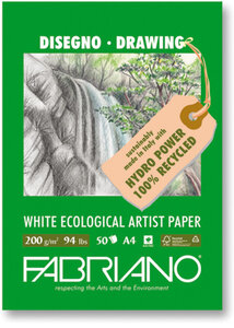 FABRIANO WHITE ECOLOGICAL ARTIST PAPER-Bloc29 7x42cm-200gsm-25feuille