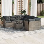 vidaXL Salon de jardin 9 Pièces avec coussins gris résine tressée