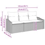 vidaXL Ensemble de salle à manger de jardin 3 pièces avec coussins gris clair en poly rotin