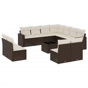vidaXL Salon de jardin avec coussins 12 Pièces marron résine tressée