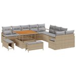 Ensemble de canapé de jardin de 13 pièces vidaXL avec coussins beige poly rotin