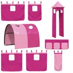 vidaXL Lit superposé avec toboggan et rideaux rose 90x190 cm