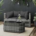 vidaXL Salon de jardin 3 Pièces avec coussins Gris Résine tressée
