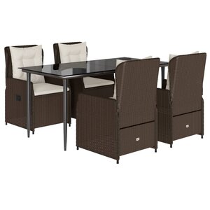 vidaXL Ensemble à manger de jardin 5 Pièces et coussins marron poly rotin