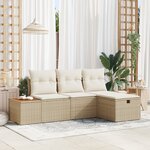 vidaXL Ensemble de canapé de jardin 4 pièces avec coussins en rotin poly beige